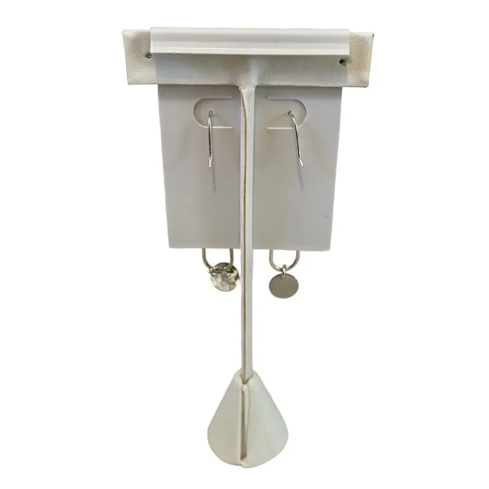 Seed & Sage Hammered Silver Toned Long Drop Small Disc Earrings.